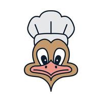 struisvogel vogel als chef-kok schattig cartoon logo vector illustratie ontwerp