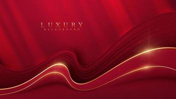 rode luxe achtergrond met gouden curve-elementen en glitter lichteffect decoratie. vector