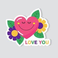 stickerhart in bloemen. hou van jou. vector