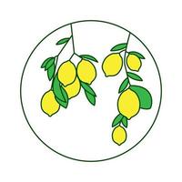 fruit citroen vers met blad op boom logo ontwerp vector symbool pictogram illustratie