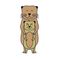 otter met familie schattig cartoon logo vector illustratie ontwerp