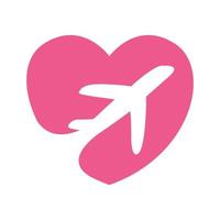 vervoer hemel vliegtuig reizen met liefde logo vector pictogram illustratie ontwerp