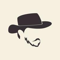 cool man kant vintage baard met hoed logo symbool pictogram vector grafisch ontwerp illustratie idee creatief