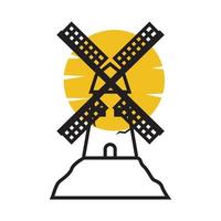 Nederlandse windmolen lijnen met zonsondergang logo vector symbool pictogram ontwerp illustratie
