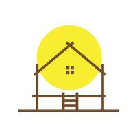 lijn hout huis cultuur met zonsondergang logo symbool pictogram vector grafisch ontwerp illustratie idee creatief