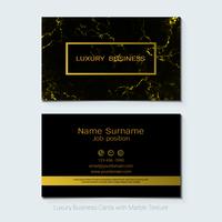 Luxe visitekaartjes vector sjabloon, banner en dekking met marmeren textuur en gouden folie details.