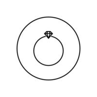 zwart geïsoleerd overzichtspictogram van ring met diamant op witte achtergrond. lijn icoon van trouwring. vectorontwerp. vector