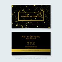Luxe visitekaartjes vector sjabloon, banner en dekking met marmeren textuur en gouden folie details.