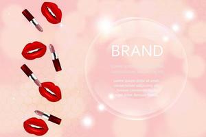 bannerontwerp voor brede verkoop met lippenstift en lippen in 3D-stijl. minimaal omslagontwerp voor internet, sociale netwerken, advertenties, een poster met een verkoopaanbieding en een exclusieve kortingsaankondiging. vector