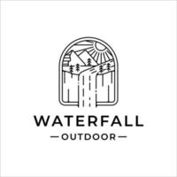 waterval buiten logo lijn kunst vector illustratie sjabloon pictogram grafisch ontwerp. eenvoudig minimalistisch van natuur- en avontuurlogo met badge-embleem