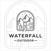 waterval buiten logo lijn kunst vector illustratie sjabloon pictogram grafisch ontwerp. eenvoudig minimalistisch van natuur- en avontuurlogo met badge-embleem