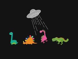 schattige doodle dinosaurussen en ufo's. platte vectorillustratie voor t-shirt prints, posters en ander gebruik. vector