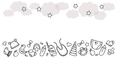 grappige baby set banner doodle handgetekende schets vector