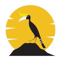 neushoornvogel met zonsondergang logo vector symbool pictogram ontwerp illustratie