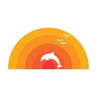 abstract oranje zonsondergang en dolfijn logo-ontwerp vector