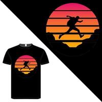 zwarte kleur t-shirtontwerp over silhouet en berg vector