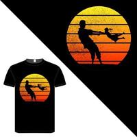 zwarte kleur t-shirtontwerp over silhouet en berg vector