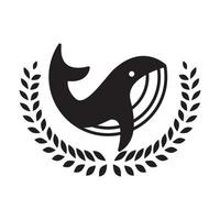 walvis met krans blad logo vector symbool pictogram ontwerp illustratie