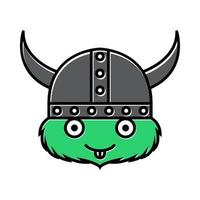 schattig cartoon monster gelukkig hoofd met viking helm logo vector pictogram illustratie ontwerp