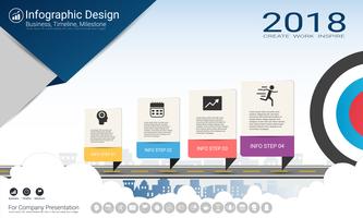 Zakelijk infographicsrapport, Milestone-tijdlijn of routekaart met processtroomschema 4 opties. vector