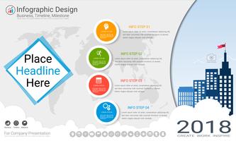 Zakelijke infographics sjabloon, mijlpaal tijdlijn of routekaart met proces stroomdiagram 4 opties. vector