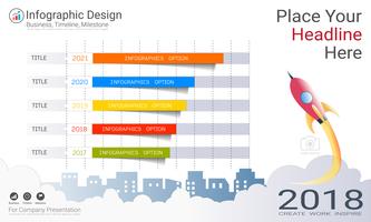 Zakelijke staafdiagram Infographics sjabloon, groei voortgang kleur vol met proces stroomdiagram 5 opties. vector