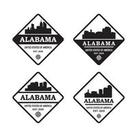 een set alabama skyline silhouet logo vector