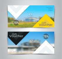 Cadeaubonnen en vouchers, kortingsbon of banner websjabloon met onscherpe achtergrond. vector