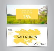 Gelukkige Valentijnsdag, cadeaubonnen en vouchers, kortingsbon of banner web promotie sjabloon met onscherpe achtergrond. vector