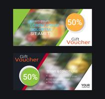 Cadeaubonnen en vouchers, kortingsbon of banner websjabloon met onscherpe achtergrond. vector