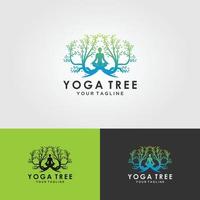 yoga logo vector, een man meditatie in natuurlijke plaats. vector