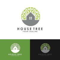 illustratie van boomhut logo ontwerpsjabloon. boom huis logo ontwerp vector, natuur eco huis logo vector