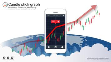 Mobiel voorraad handelconcept met kandelaar en financiële grafiekgrafieken op het scherm. vector