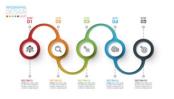 Cirkel label infographic met stap voor stap. vector