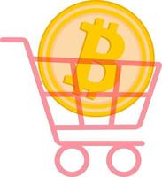cryptocurrency-munt in het winkelwagentje. vector afbeelding.