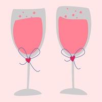 twee glazen roze champagne of wijn. vector afbeelding in boho-stijl.