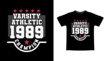 varsity athletic negentien negenentachtig kampioen typografie t-shirt design vector