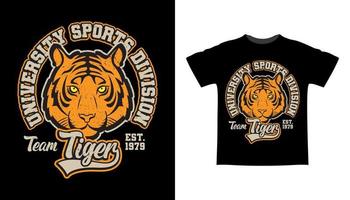 universiteit sportafdeling team tijger typografie t-shirt ontwerp vector