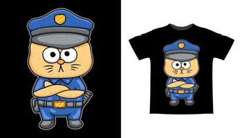 schattige kat politie hand getekende cartoon illustratie t-shirt ontwerp vector
