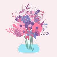 wilde en tuin bloeiende bloemen in vazen. bundel van boeket. decoratieve bloemenontwerpelementen. platte cartoon vectorillustratie. vector