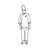 volledige lengte chef-kok staande illustratie vector hand getekend geïsoleerd op een witte achtergrond lijntekeningen.
