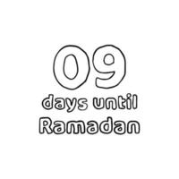 aftellen tot ramadan - 09 dagen tot ramadan - 09 hari menuju ramadhan potloodschets illustratie vector