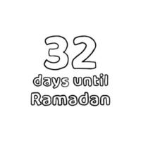 aftellen tot ramadan - 32 dagen tot ramadan - 32 hari menuju ramadhan potloodschetsillustratie vector