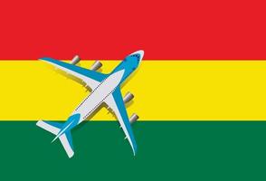 vectorillustratie van een passagiersvliegtuig dat over de vlag van bolivia vliegt. concept van toerisme en reizen vector