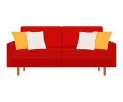 rode bank met kussens geïsoleerd op een witte achtergrond. vector