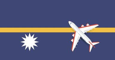 vectorillustratie van een passagiersvliegtuig dat over de vlag van nauru vliegt. concept van toerisme en reizen vector