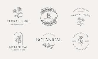 set van botanische bloemen element hand getekende logo met wilde bloemen en bladeren. logo voor spa en schoonheidssalon, boetiek, biologische winkel, bruiloft, floral designer, interieur, fotografie, cosmetica. vector