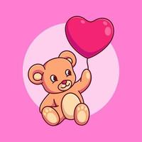 schattige teddybeer met liefde ballon vectorillustratie. valentijns cartoon plat ontwerp vector