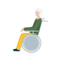 oude man in een rolstoel op een witte achtergrond. handicap rolstoel plat ontwerp. vector