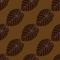 val naadloos patroon met bruine bladvorm op beige achtergrond. eenvoudig ornament in herfsttinten. vector